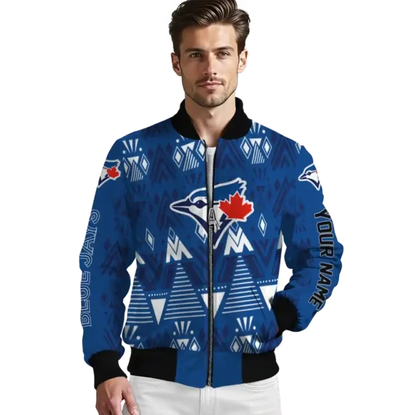 custom toronto blue jays pyramid shapes blue bomber jacket high quality
