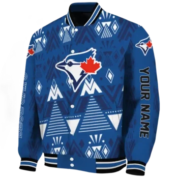 custom toronto blue jays pyramid shapes blue varsity jacket best selling