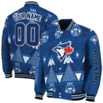 custom toronto blue jays pyramid shapes blue varsity jacket best selling