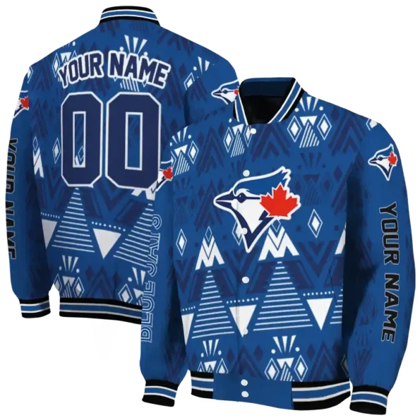 custom toronto blue jays pyramid shapes blue varsity jacket fashion forward
