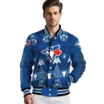 custom toronto blue jays pyramid shapes blue varsity jacket best selling