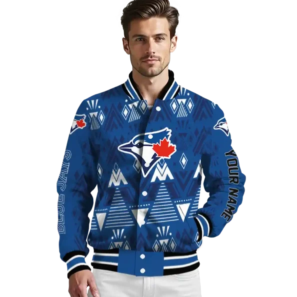 custom toronto blue jays pyramid shapes blue varsity jacket high quality