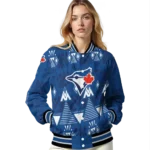 custom toronto blue jays pyramid shapes blue varsity jacket best selling