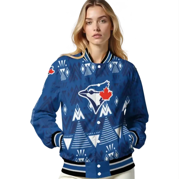 custom toronto blue jays pyramid shapes blue varsity jacket latest model