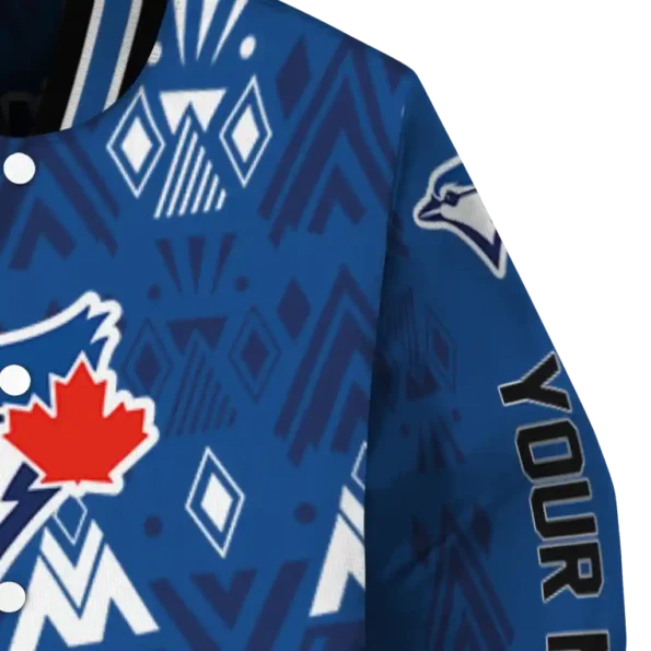 custom toronto blue jays pyramid shapes blue varsity jacket premium grade