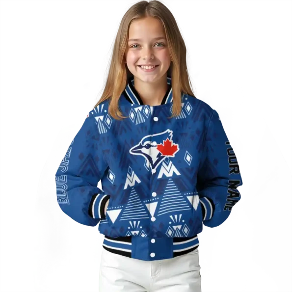 custom toronto blue jays pyramid shapes blue varsity jacket top rated