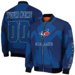 custom toronto blue jays spider mark blue white crocs bomber jacket best selling