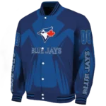 custom toronto blue jays spider mark blue white crocs varsity jacket best selling