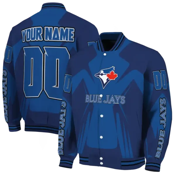 custom toronto blue jays spider mark blue white crocs varsity jacket fashion forward