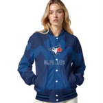 custom toronto blue jays spider mark blue white crocs varsity jacket best selling