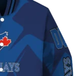 custom toronto blue jays spider mark blue white crocs varsity jacket best selling