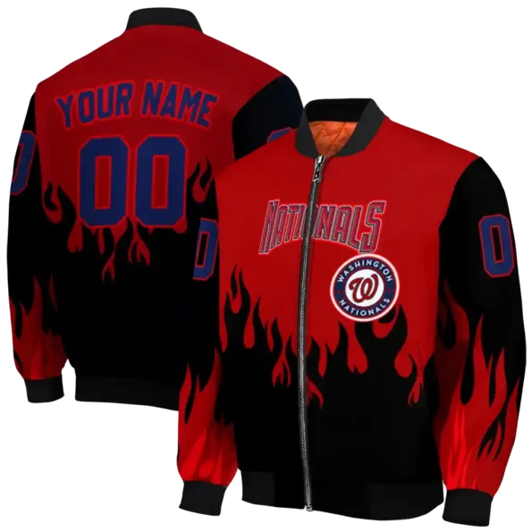 custom washington nationals flame border red black bomber jacket fashion forward
