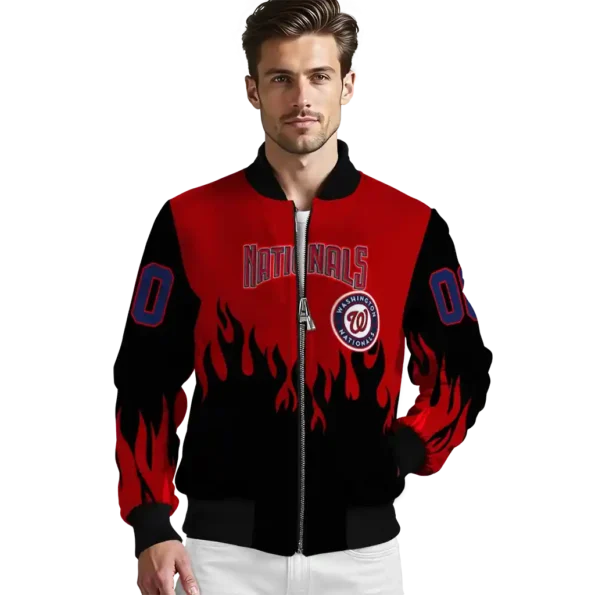 custom washington nationals flame border red black bomber jacket high quality