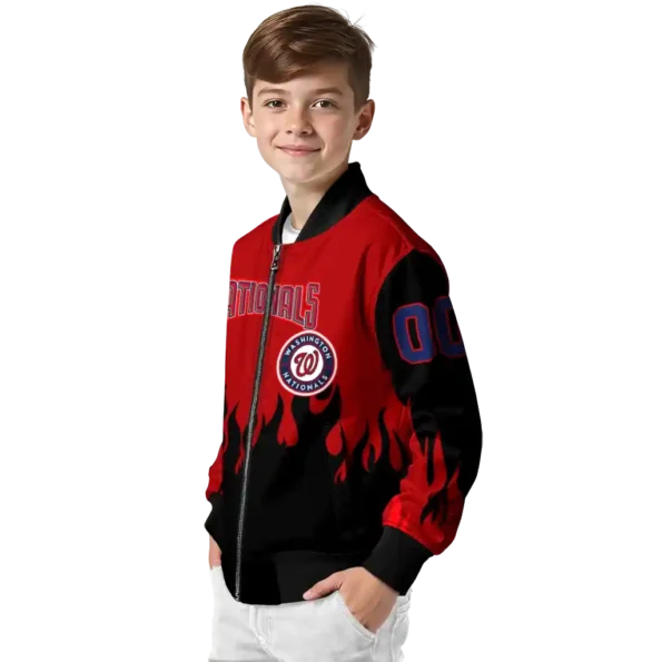custom washington nationals flame border red black bomber jacket trendy