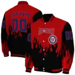custom washington nationals flame border red black varsity jacket best selling