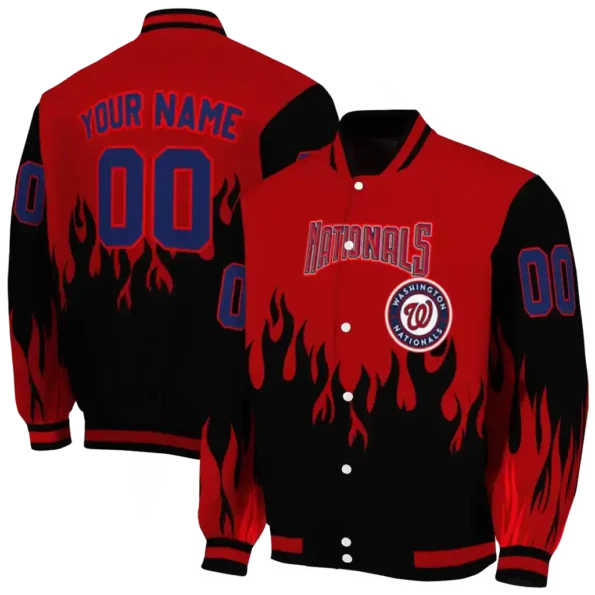 custom washington nationals flame border red black varsity jacket fashion forward