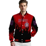 custom washington nationals flame border red black varsity jacket best selling