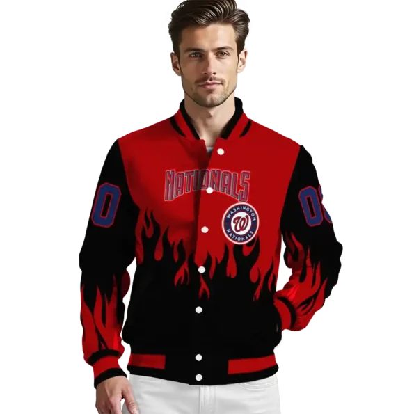 custom washington nationals flame border red black varsity jacket high quality