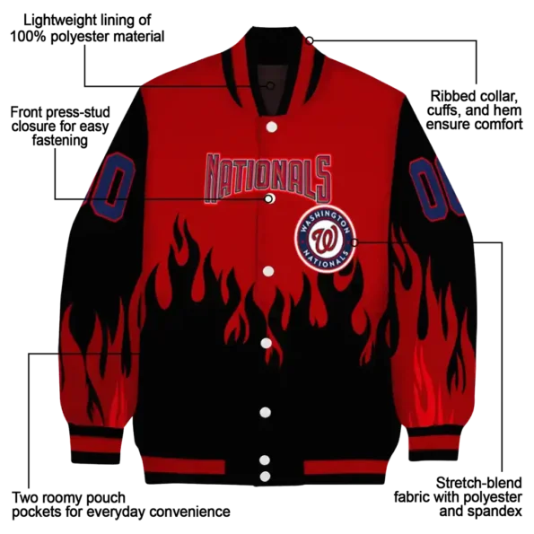 custom washington nationals flame border red black varsity jacket new arrival
