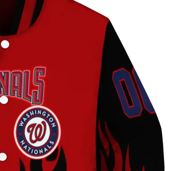 custom washington nationals flame border red black varsity jacket premium grade