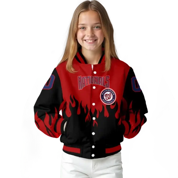 custom washington nationals flame border red black varsity jacket top rated