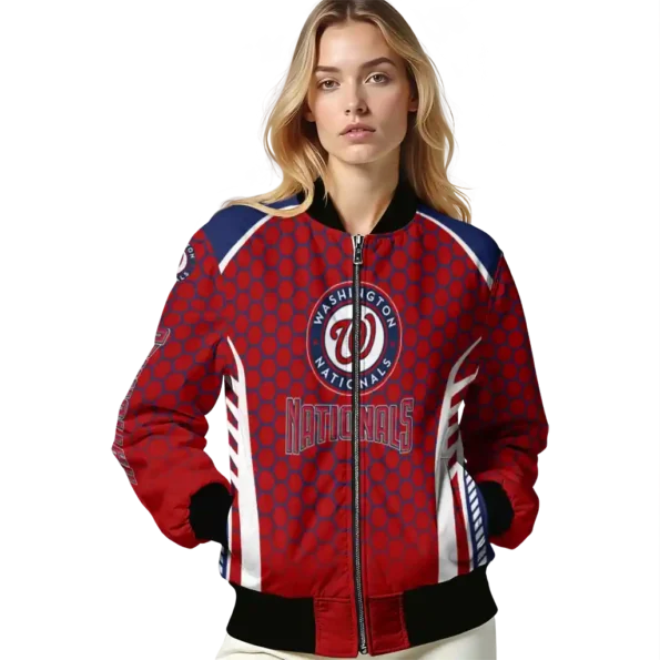 custom washington nationals hexagon grid red bomber jacket latest model