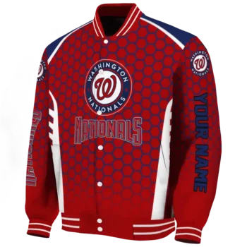 custom washington nationals hexagon grid red varsity jacket best selling