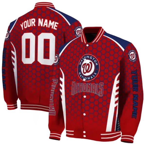 custom washington nationals hexagon grid red varsity jacket fashion forward