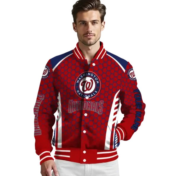 custom washington nationals hexagon grid red varsity jacket high quality