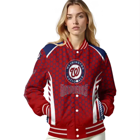 custom washington nationals hexagon grid red varsity jacket latest model