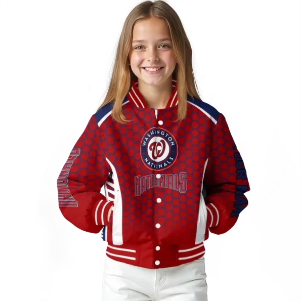 custom washington nationals hexagon grid red varsity jacket top rated
