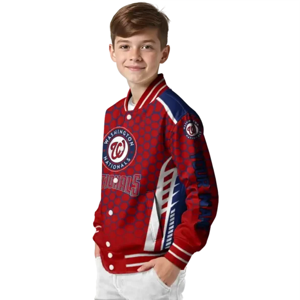 custom washington nationals hexagon grid red varsity jacket trendy