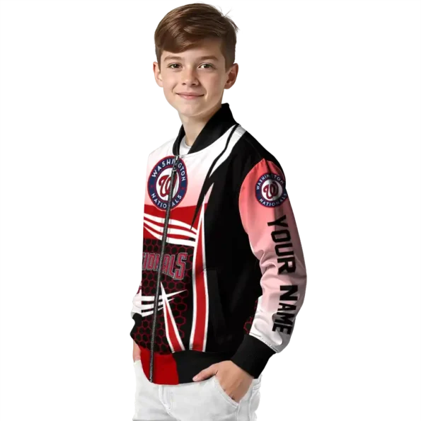 custom washington nationals mesh effect red black bomber jacket trendy