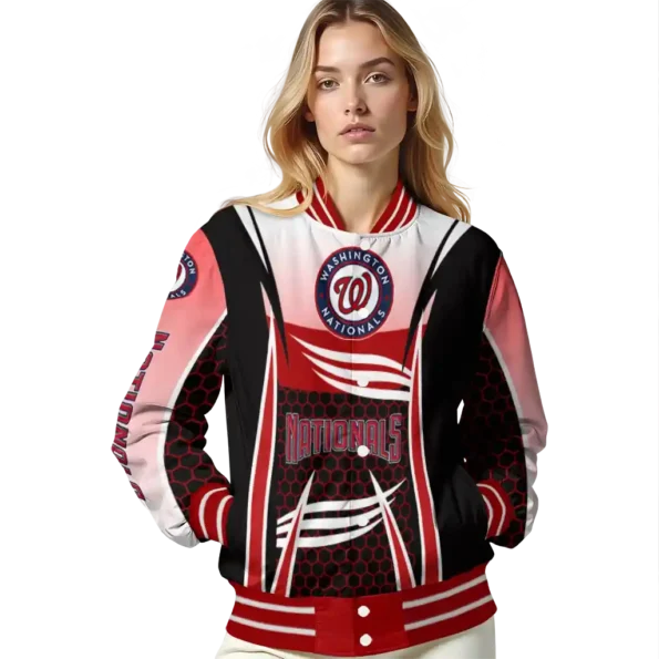 custom washington nationals mesh effect red black varsity jacket latest model
