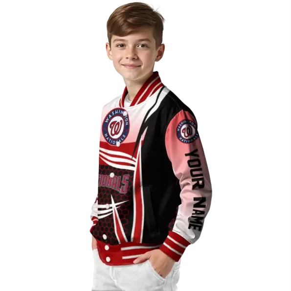 custom washington nationals mesh effect red black varsity jacket trendy