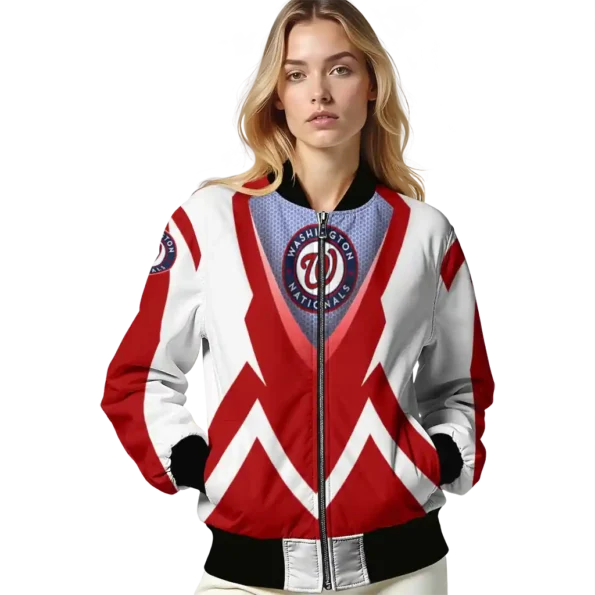 custom washington nationals v stripes red white bomber jacket latest model