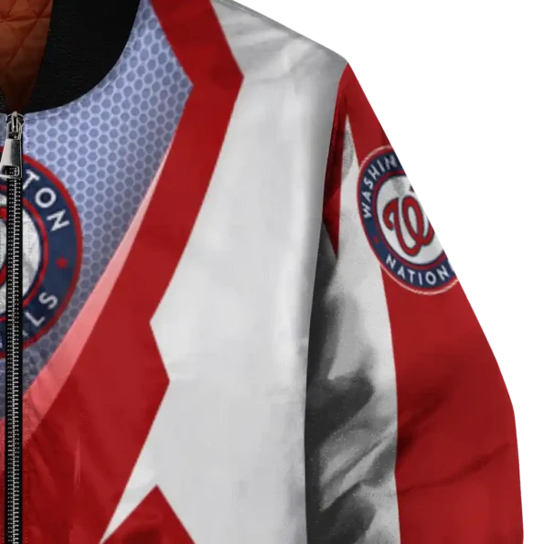 custom washington nationals v stripes red white bomber jacket premium grade