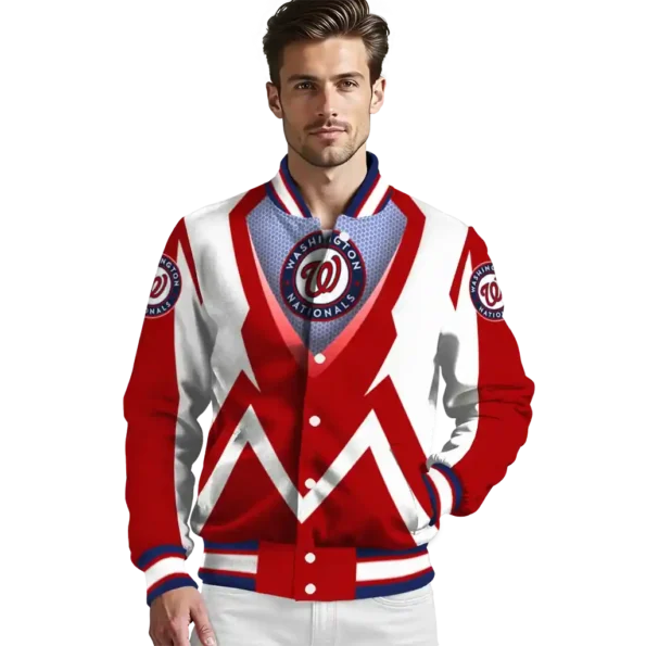 custom washington nationals v stripes red white varsity jacket high quality
