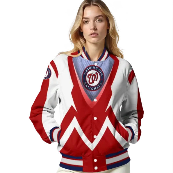 custom washington nationals v stripes red white varsity jacket latest model