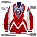 custom washington nationals v stripes red white varsity jacket best selling
