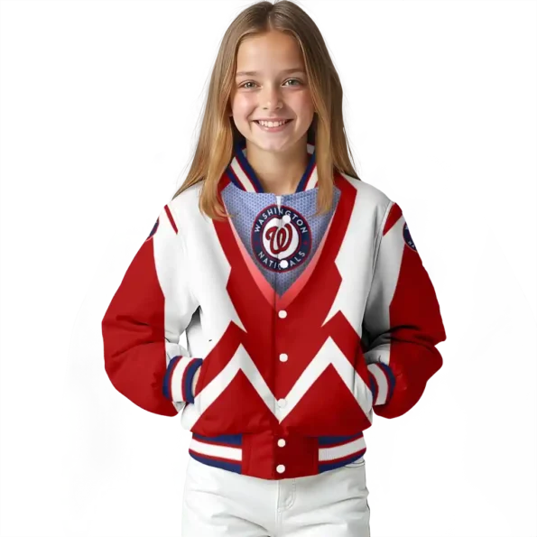 custom washington nationals v stripes red white varsity jacket top rated