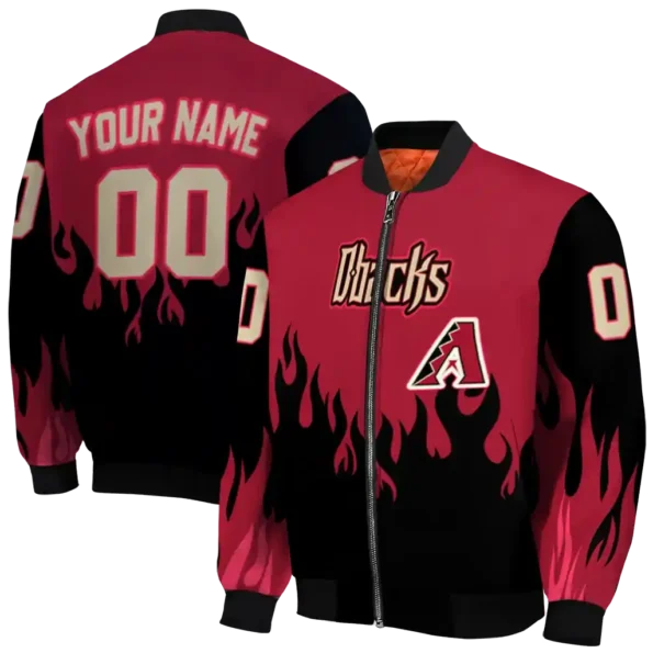 customized arizona diamondbacks flame border red black bomber jacket fashion forward.webp