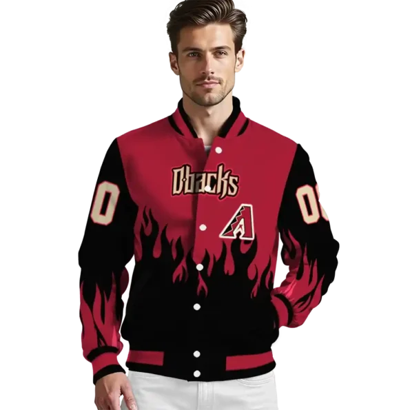 customized arizona diamondbacks flame border red black varsity jacket high quality