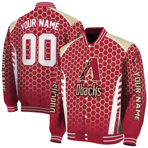 customized arizona diamondbacks hexagon grid red varsity jacket fashion forward