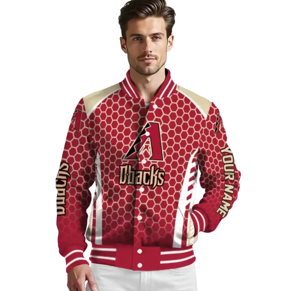 customized arizona diamondbacks hexagon grid red varsity jacket high quality