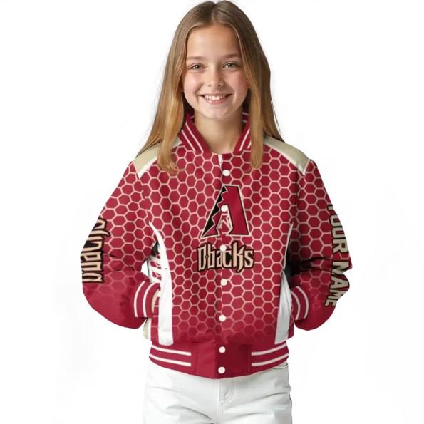 customized arizona diamondbacks hexagon grid red varsity jacket top rated