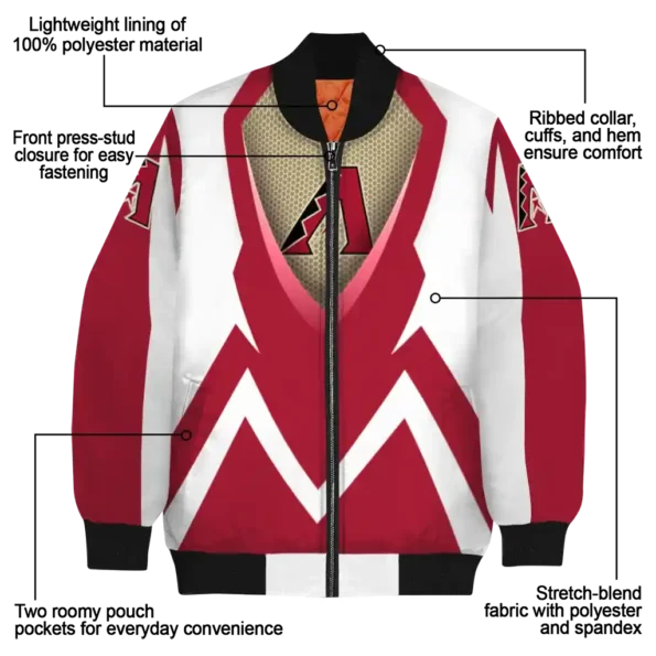 customized arizona diamondbacks v stripes red white bomber jacket new arrival.webp