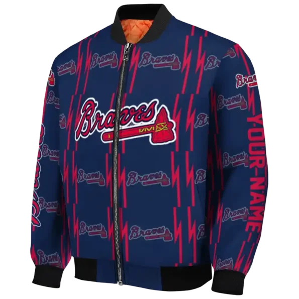 customized atlanta braves bolt stripe navy bomber jacket best selling