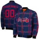 customized atlanta braves bolt stripe navy bomber jacket best selling