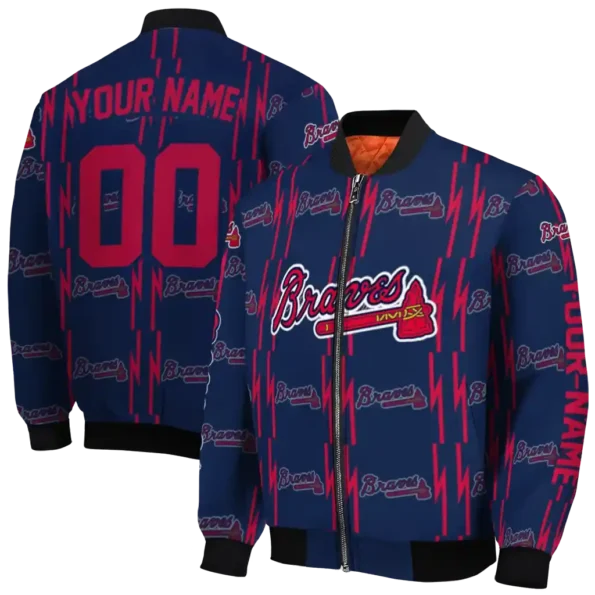 customized atlanta braves bolt stripe navy bomber jacket fashion forward